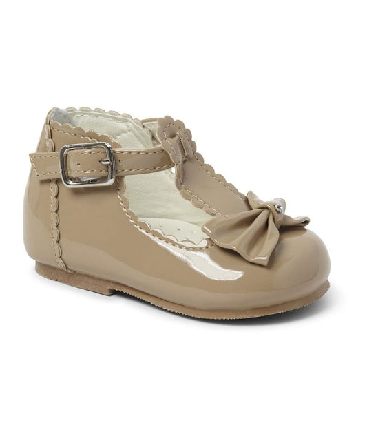 Baby Girls Patent T-Bar Bow Shoes "Sally Camel"