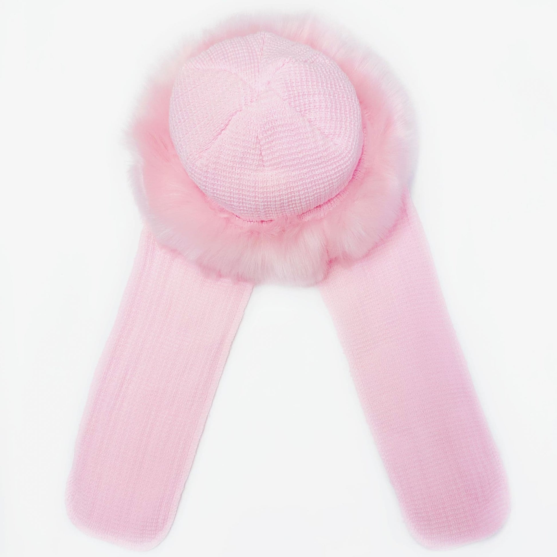 Baby Pink Russian Style Faux Fur Hat with Attached Scarf