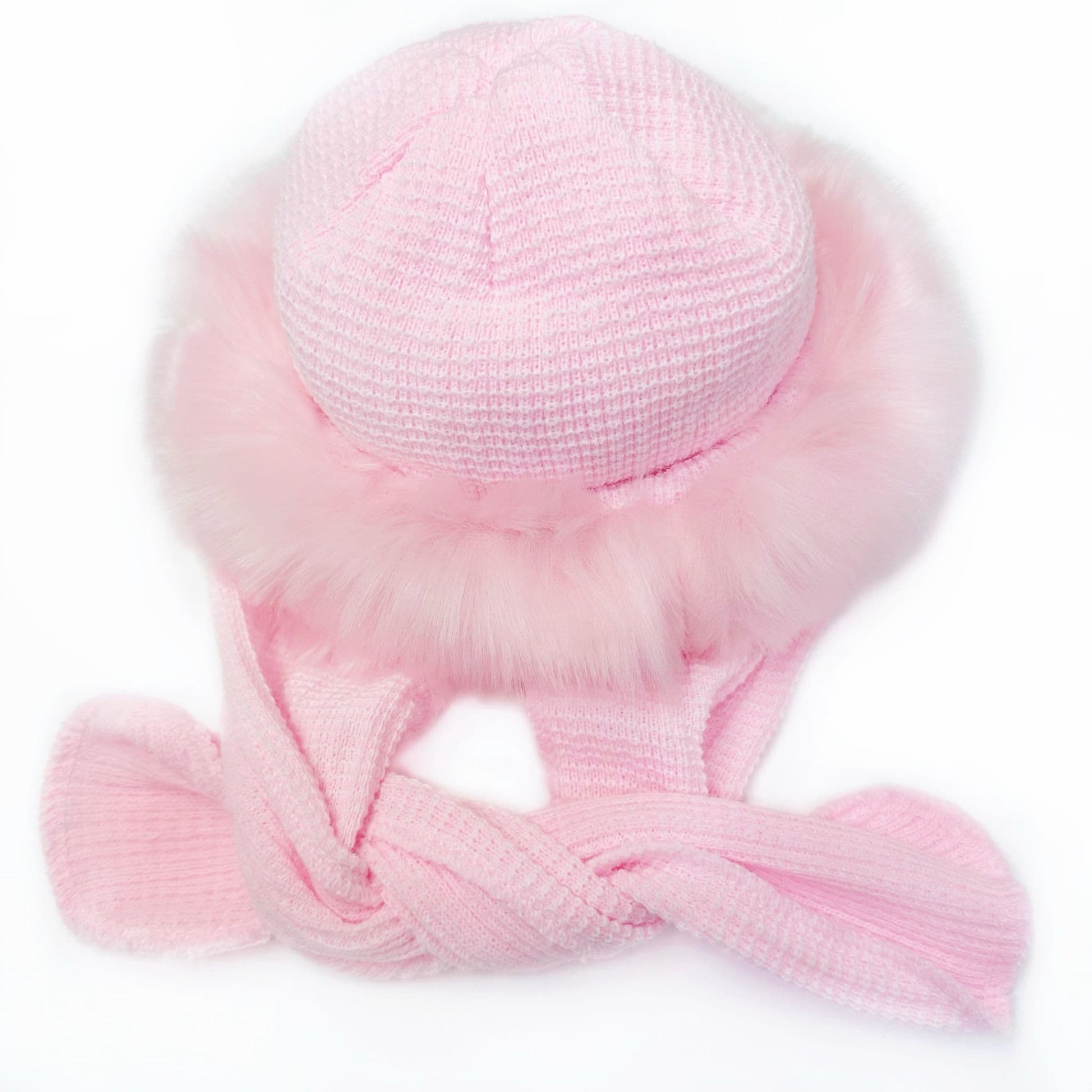 Baby Pink Russian Style Faux Fur Hat with Attached Scarf