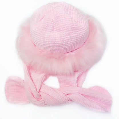 Baby Pink Russian Style Faux Fur Hat with Attached Scarf