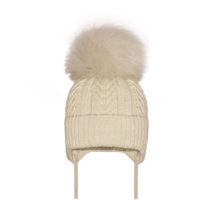 Baby Unisex Big Faux Fur Pom Hat with Ear Flap and Tie
