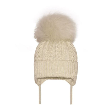 Baby Unisex Big Faux Fur Pom Hat with Ear Flap and Tie