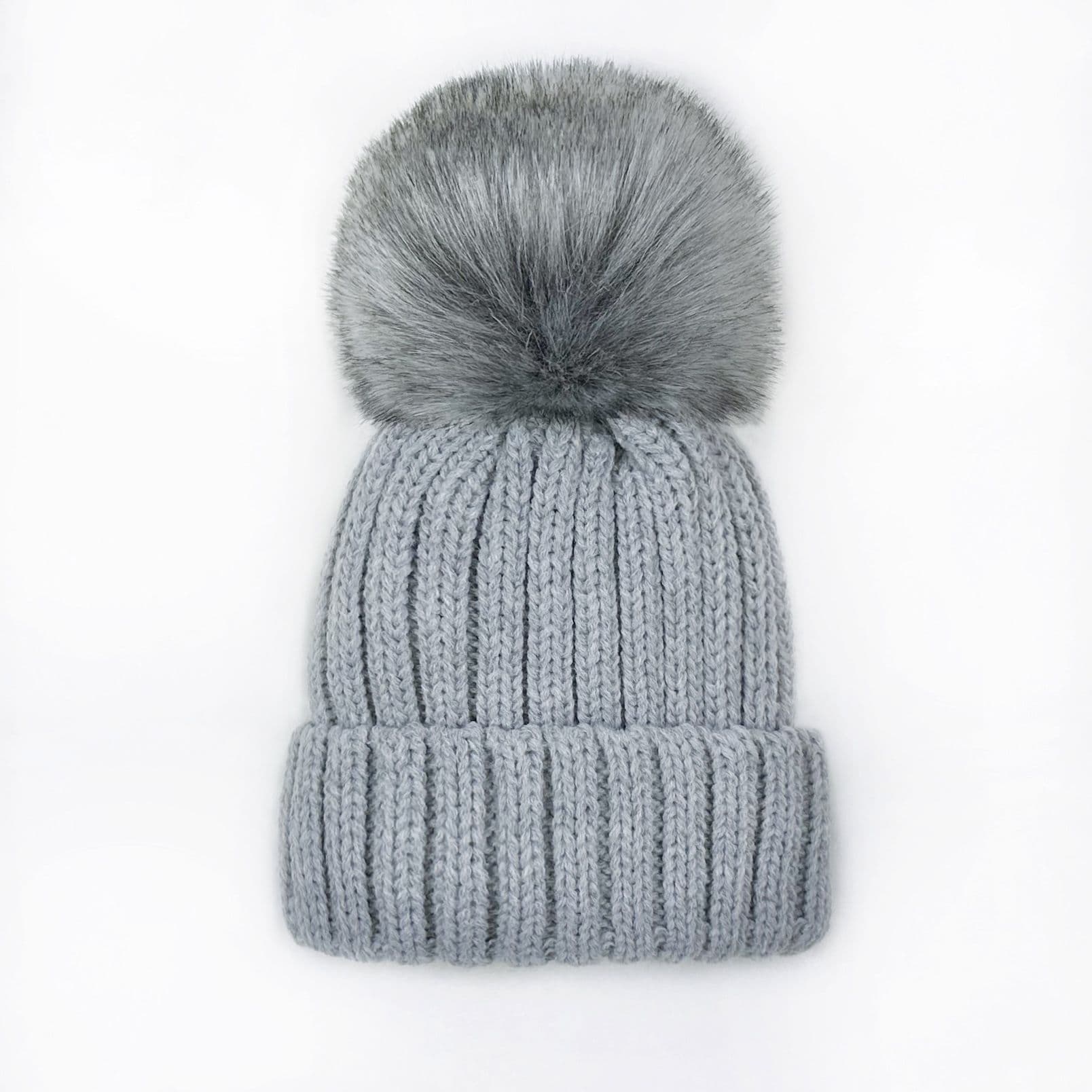Baby Unisex Grey Faux Fur Pom Hat
