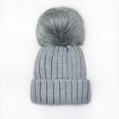 Baby Unisex Grey Faux Fur Pom Hat