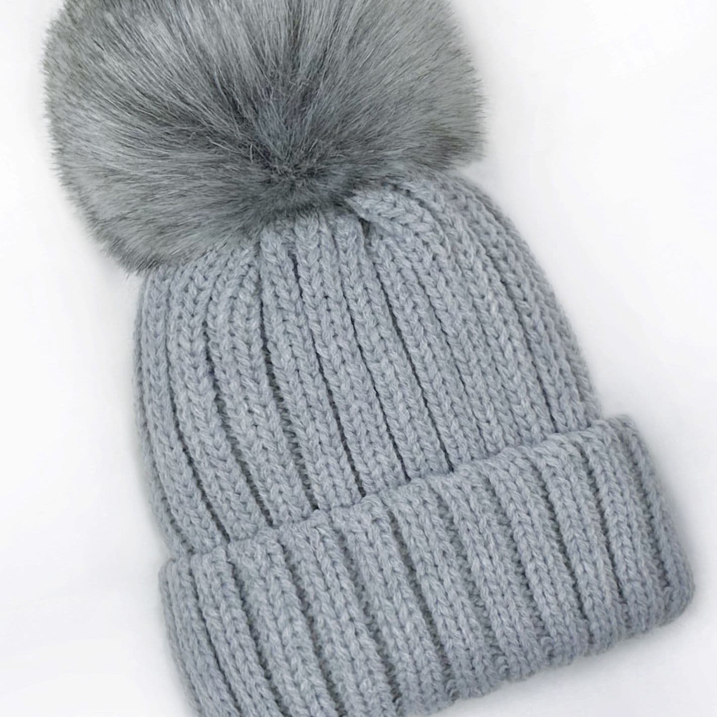 Baby Unisex Grey Faux Fur Pom Hat