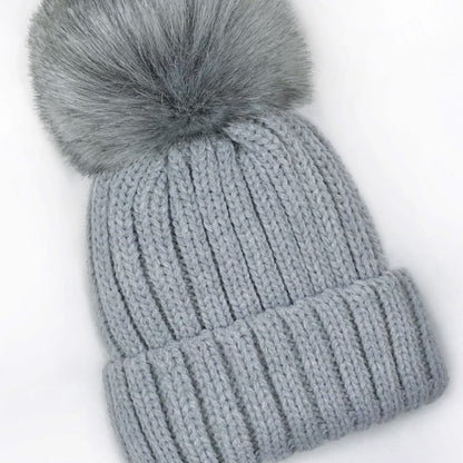 Baby Unisex Grey Faux Fur Pom Hat