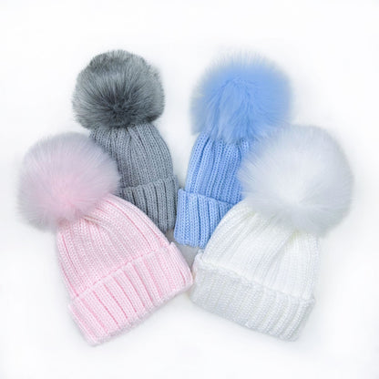 Baby Unisex Grey Faux Fur Pom Hat
