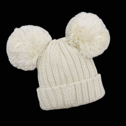 Baby Unisex Light Beige Double Pom Hat