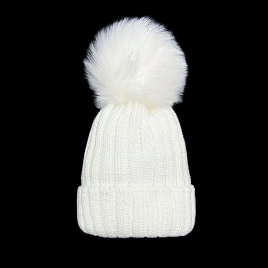 Baby Unisex White Faux Fur Pom Hat