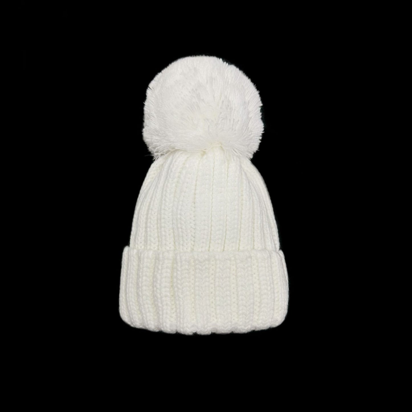 Baby Unisex White Large Pom Hat