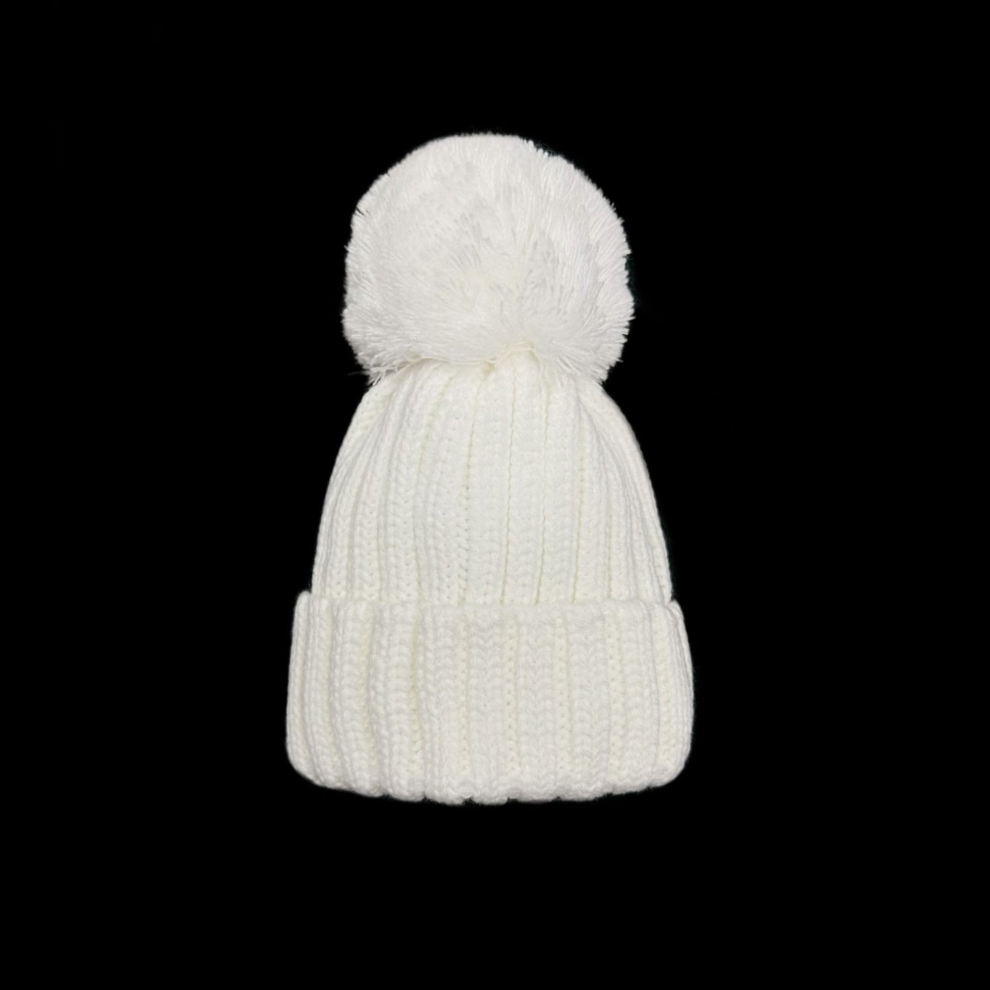 Baby Unisex White Large Pom Hat