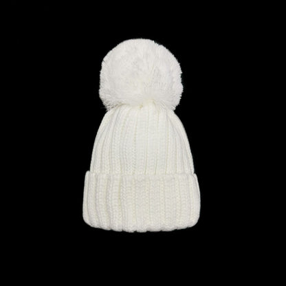 Baby Unisex White Large Pom Hat