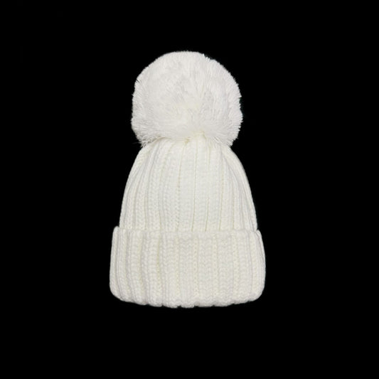 Baby Unisex White Large Pom Hat