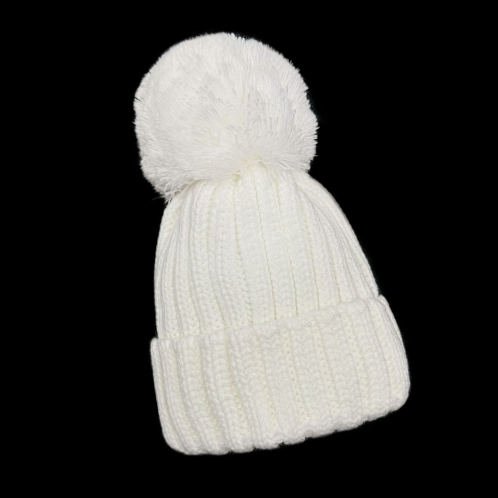 Baby Unisex White Large Pom Hat
