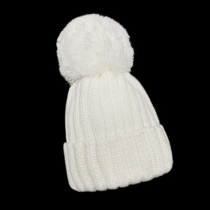 Baby Unisex White Large Pom Hat