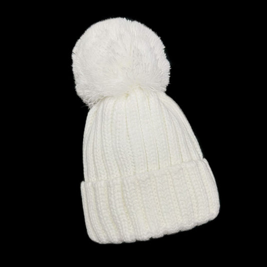 Baby Unisex White Large Pom Hat