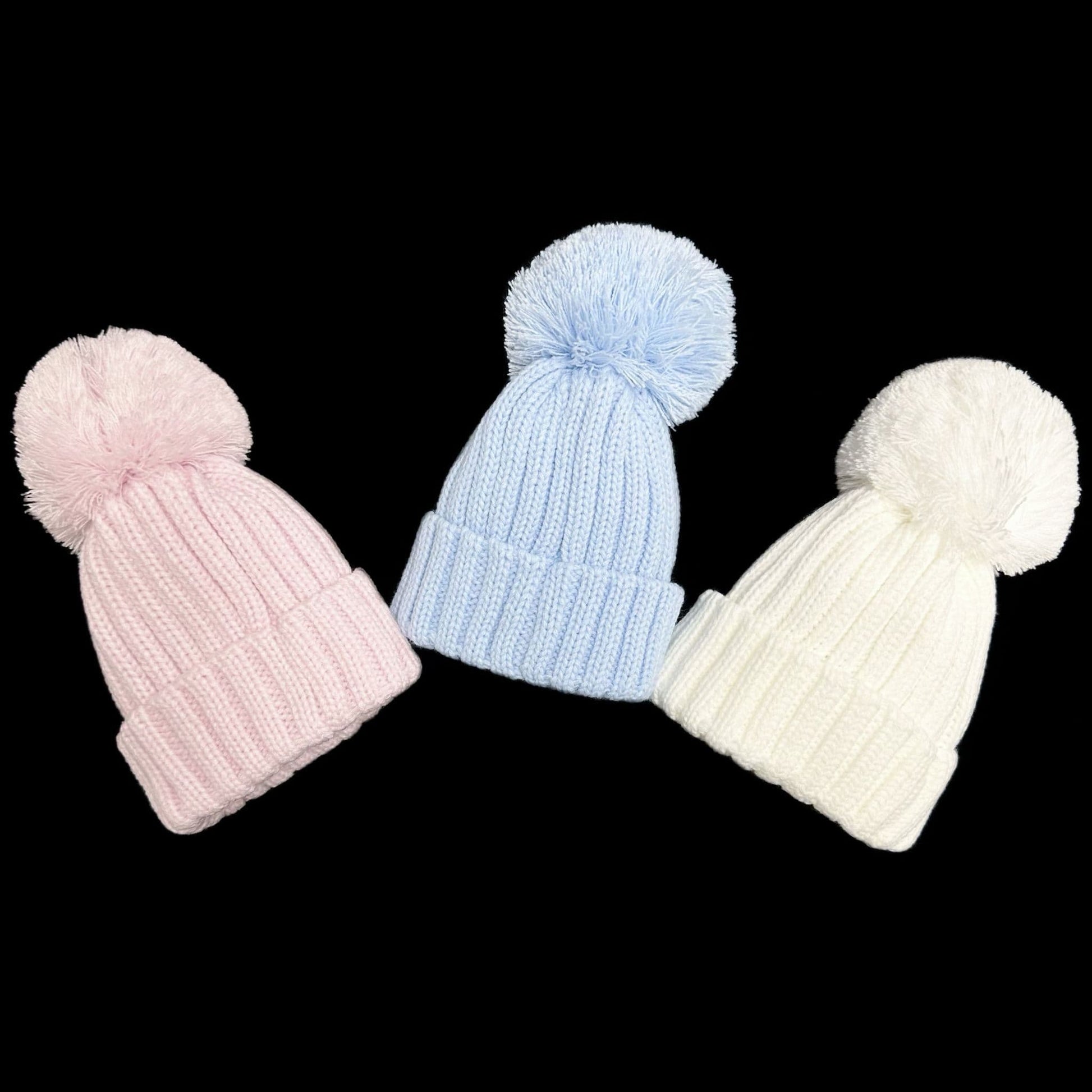 Baby Unisex White Large Pom Hat