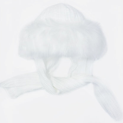 Baby White Russian Style Faux Fur Hat with Attached Scarf