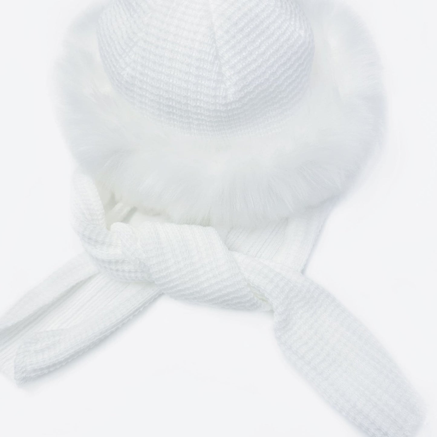 Baby White Russian Style Faux Fur Hat with Attached Scarf