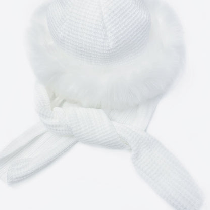 Baby White Russian Style Faux Fur Hat with Attached Scarf