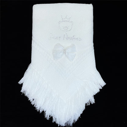 White Diamante Bow Baby Shawl