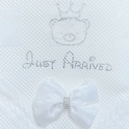 White Diamante Bow Baby Shawl