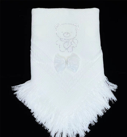 White Diamante Bow Baby Shawl