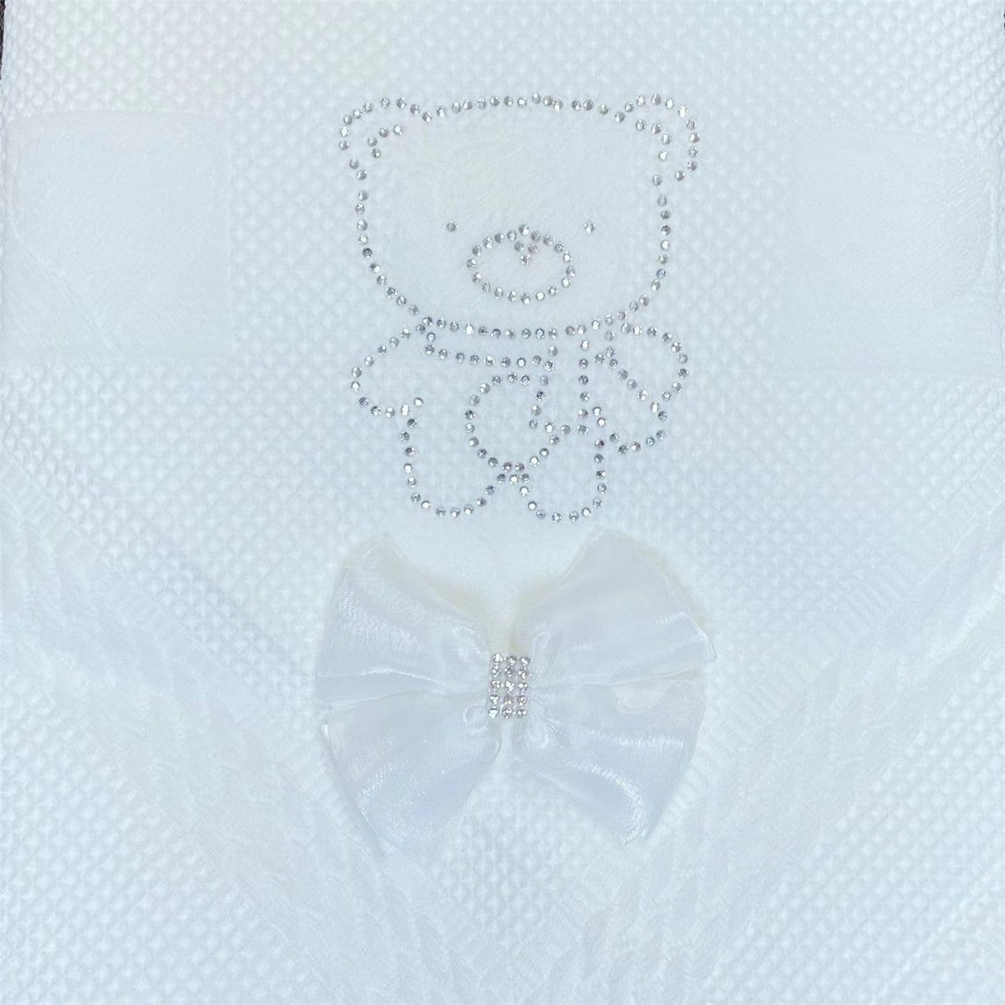 White Diamante Bow Baby Shawl