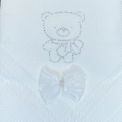 White Diamante Bow Baby Shawl