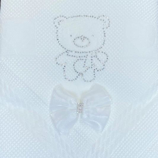 White Diamante Bow Baby Shawl
