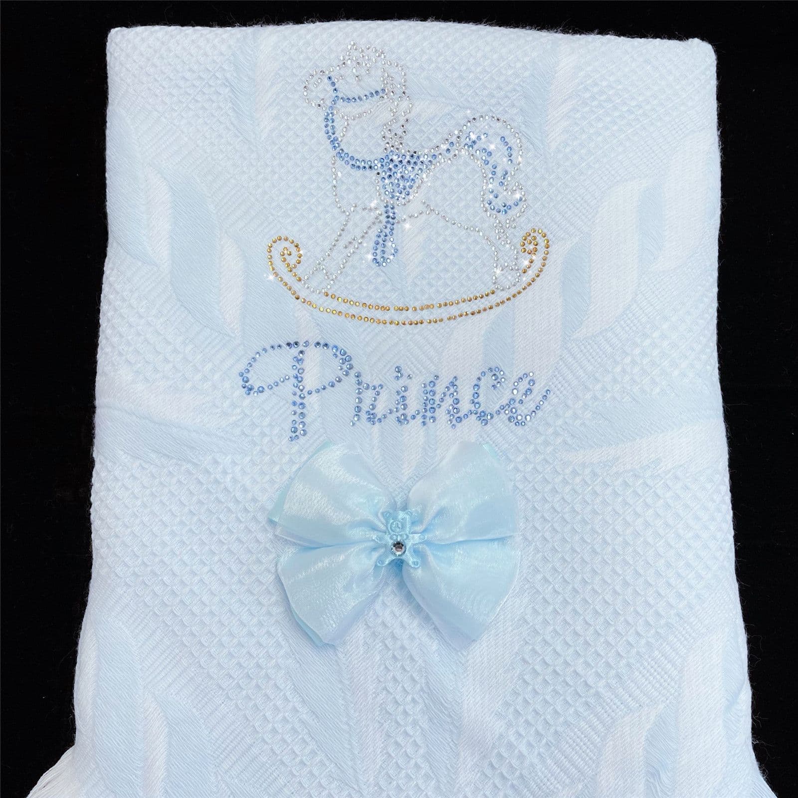 Blue Diamante Bow Baby Shawl