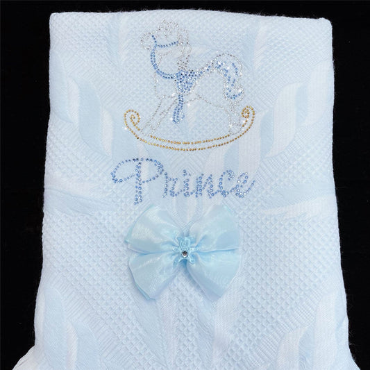 Blue Diamante Bow Baby Shawl