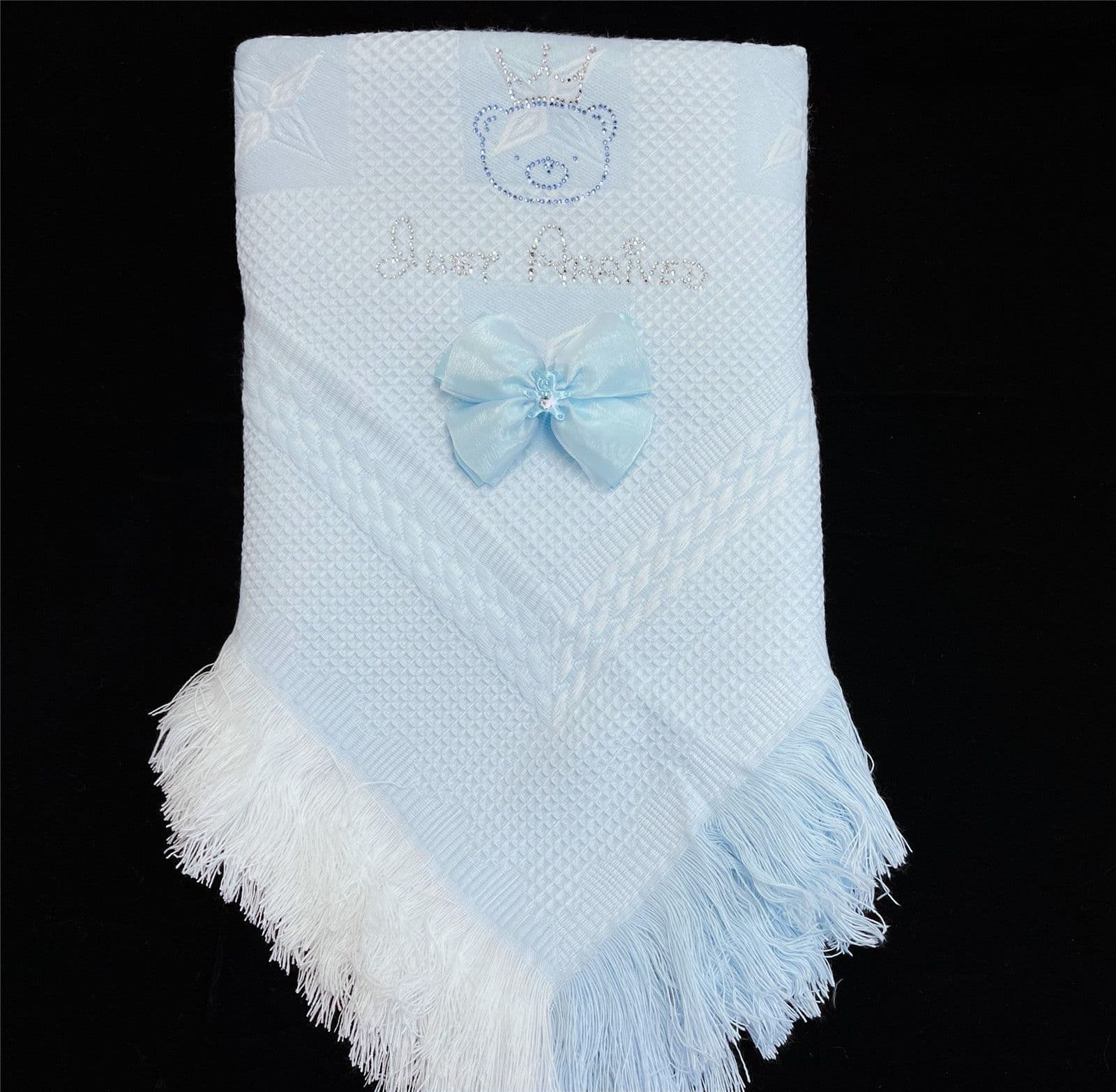 Blue Diamante Bow Baby Shawl