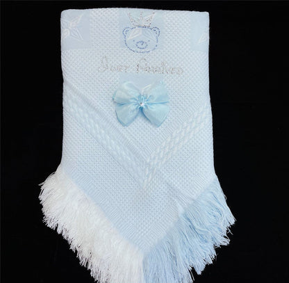 Blue Diamante Bow Baby Shawl