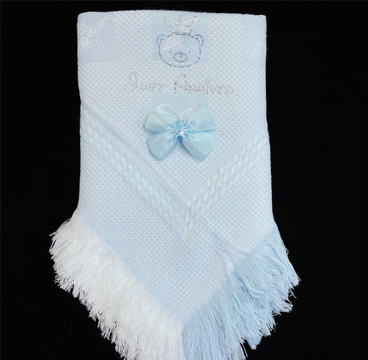 Blue Diamante Bow Baby Shawl