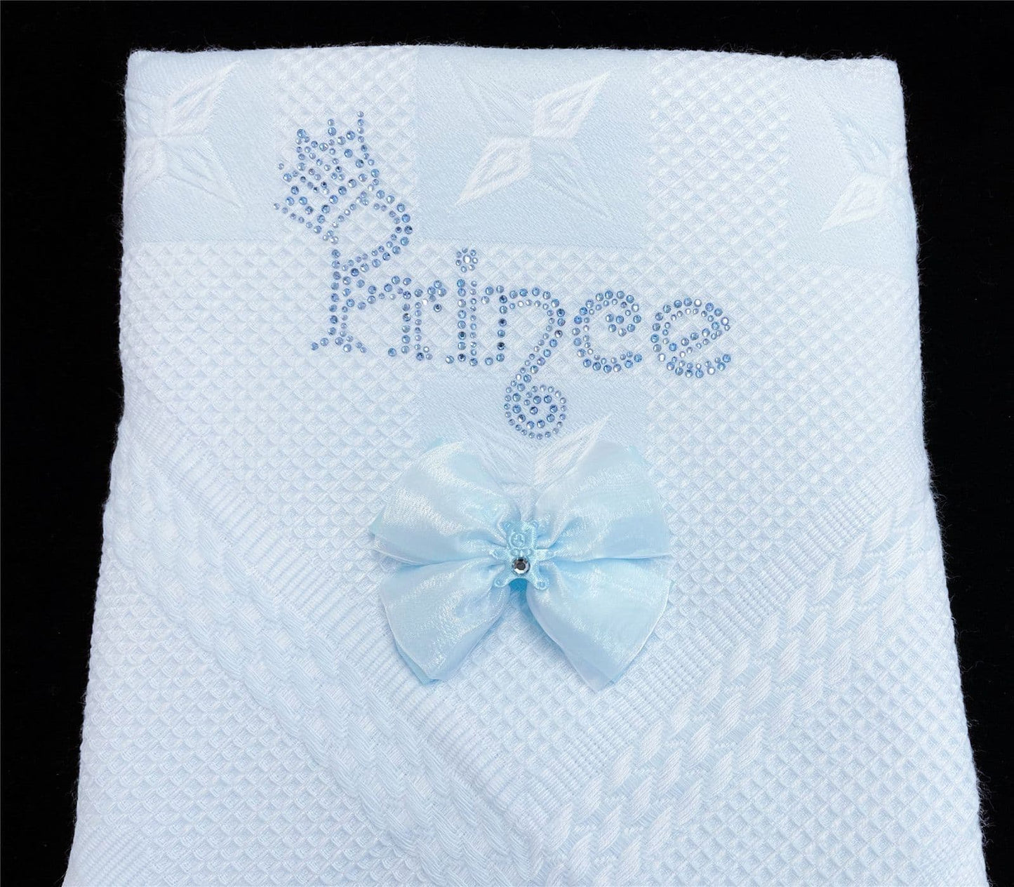 Blue Diamante Bow Baby Shawl