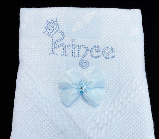 Blue Diamante Bow Baby Shawl