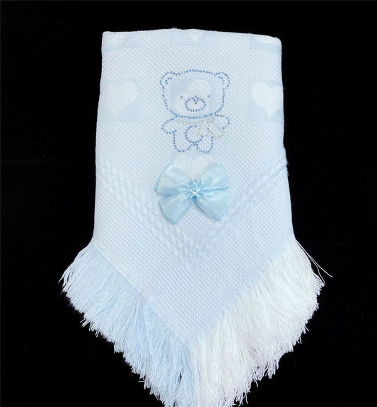 Blue Diamante Bow Baby Shawl
