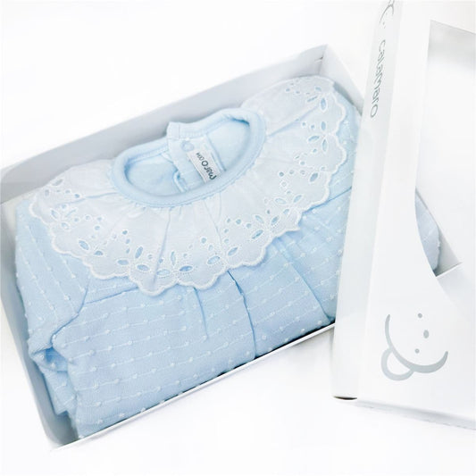 Calamaro Baby Girl Blue Cotton Collar Suit "17631 Blue"