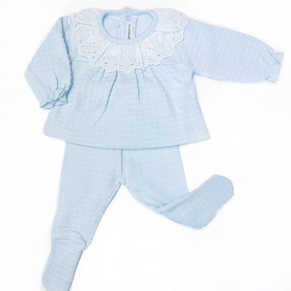Calamaro Baby Girl Blue Cotton Collar Suit "17631 Blue"