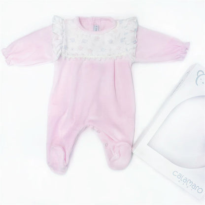 Calamaro Baby Girls Pink Cotton Velour Suit "33018 "