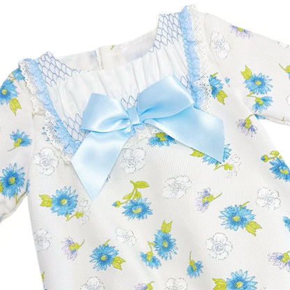 *Clearance* Baby Girl Blue/Cream Floral Smocked Romper "MYDC2468"