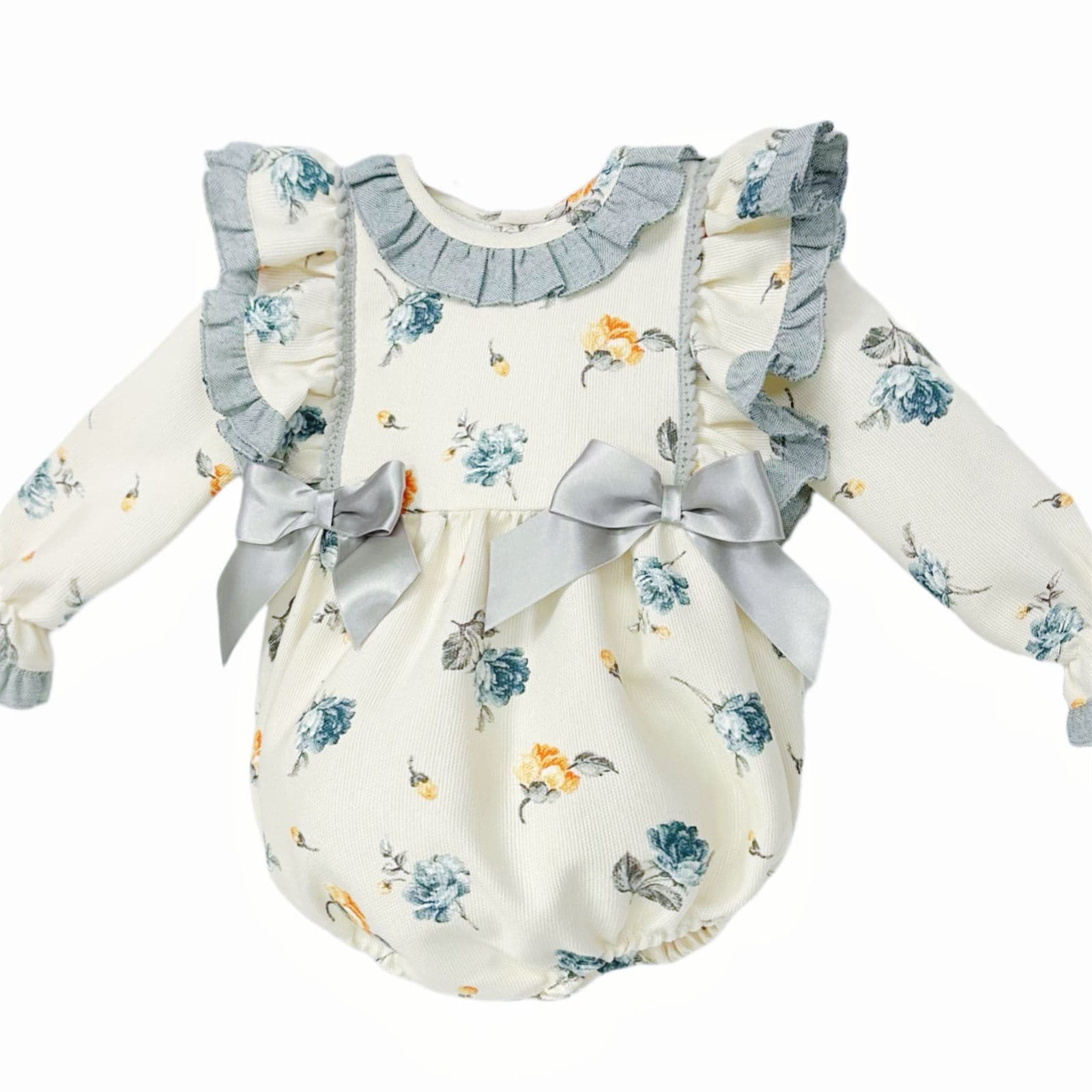 *Clearance* Baby Girl Cream Floral Frilly Shoulder Romper "MYDC2473"
