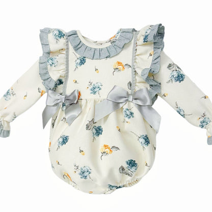 *Clearance* Baby Girl Cream Floral Frilly Shoulder Romper "MYDC2473"