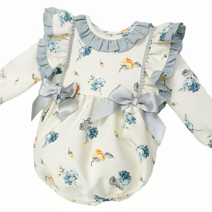 *Clearance* Baby Girl Cream Floral Frilly Shoulder Romper "MYDC2473"