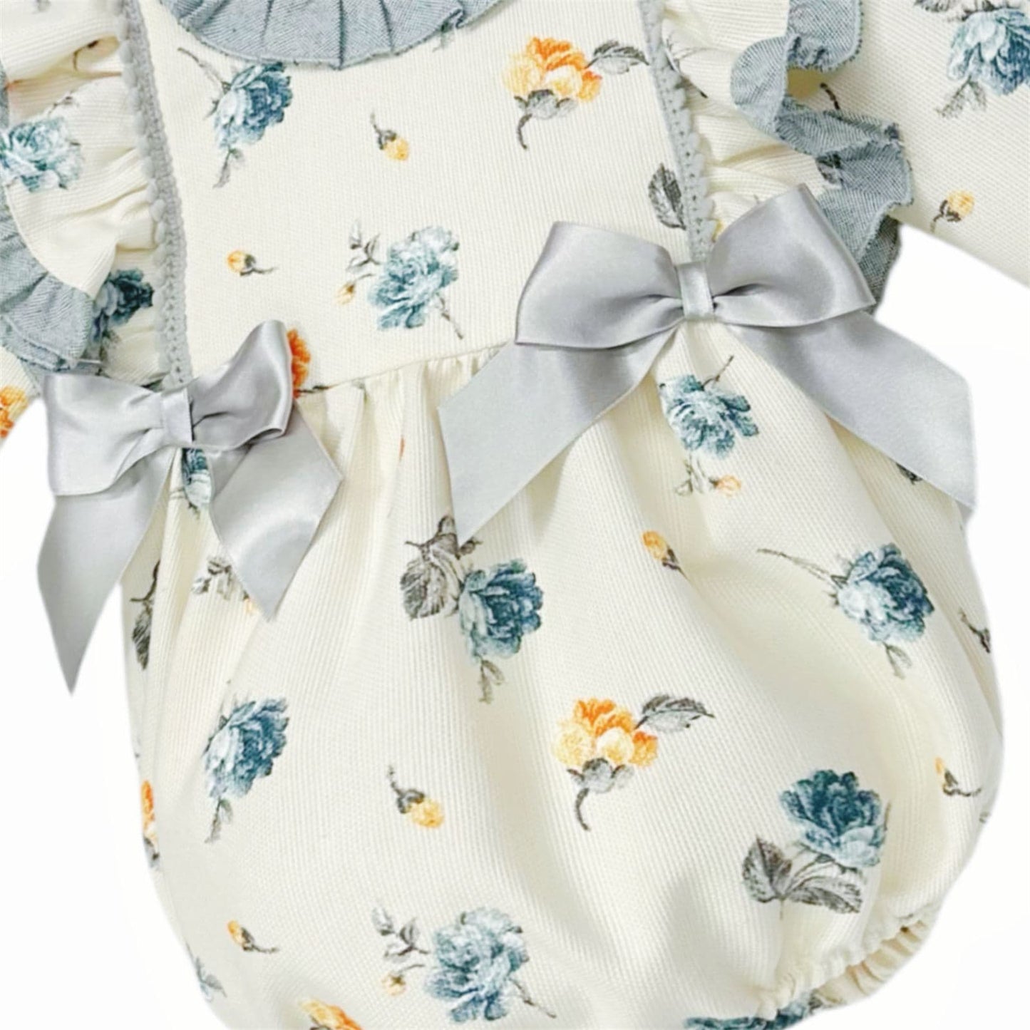 *Clearance* Baby Girl Cream Floral Frilly Shoulder Romper "MYDC2473"
