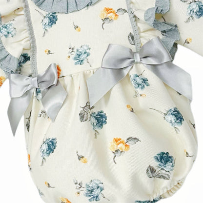 *Clearance* Baby Girl Cream Floral Frilly Shoulder Romper "MYDC2473"