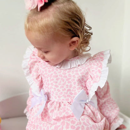 *Clearance* Baby Girl Pink Floral Frilly Shoulder Romper "MYDB2479"
