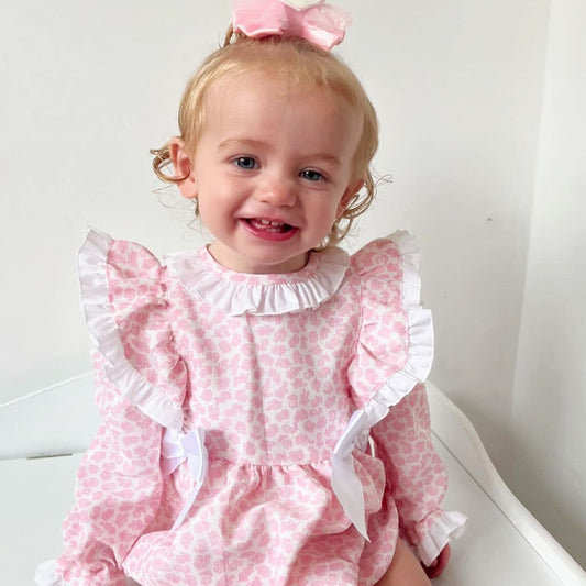 *Clearance* Baby Girl Pink Floral Frilly Shoulder Romper "MYDB2479"
