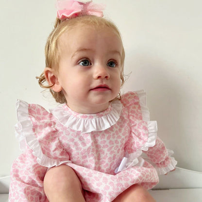 *Clearance* Baby Girl Pink Floral Frilly Shoulder Romper "MYDB2479"